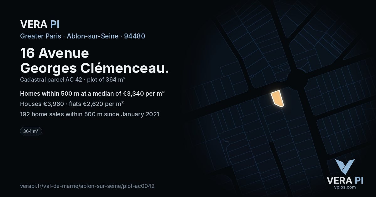 16 Avenue Georges Clémenceau, Ablon-sur-Seine at night – the plot lit, the parcels around coloured by the prices near them