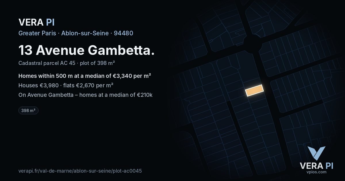 13 Avenue Gambetta, Ablon-sur-Seine at night – the plot lit, the parcels around coloured by the prices near them