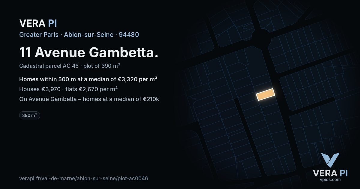 11 Avenue Gambetta, Ablon-sur-Seine at night – the plot lit, the parcels around coloured by the prices near them