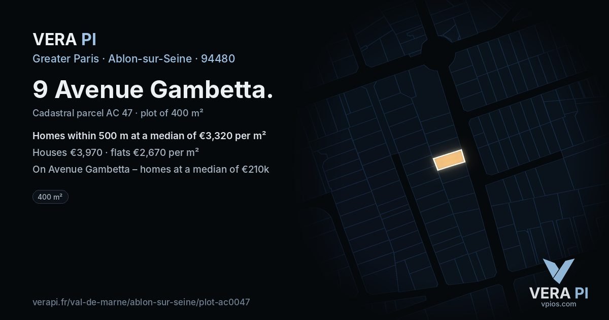9 Avenue Gambetta, Ablon-sur-Seine at night – the plot lit, the parcels around coloured by the prices near them