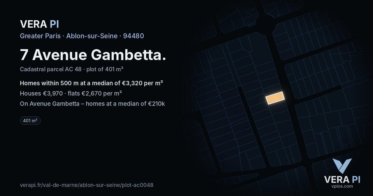 7 Avenue Gambetta, Ablon-sur-Seine at night – the plot lit, the parcels around coloured by the prices near them
