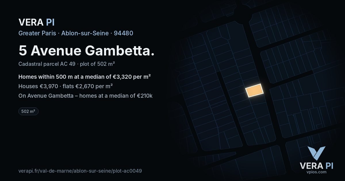 5 Avenue Gambetta, Ablon-sur-Seine at night – the plot lit, the parcels around coloured by the prices near them