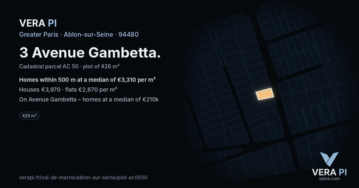 3 Avenue Gambetta, Ablon-sur-Seine at night – the plot lit, the parcels around coloured by the prices near them