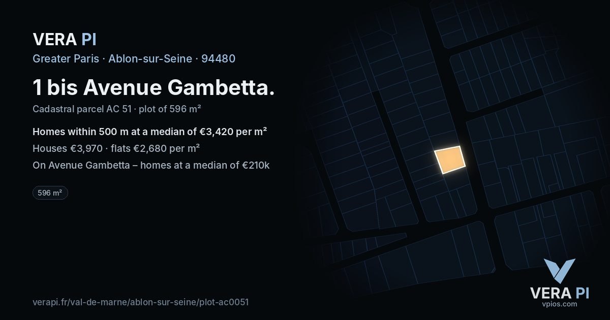 1 bis Avenue Gambetta, Ablon-sur-Seine at night – the plot lit, the parcels around coloured by the prices near them