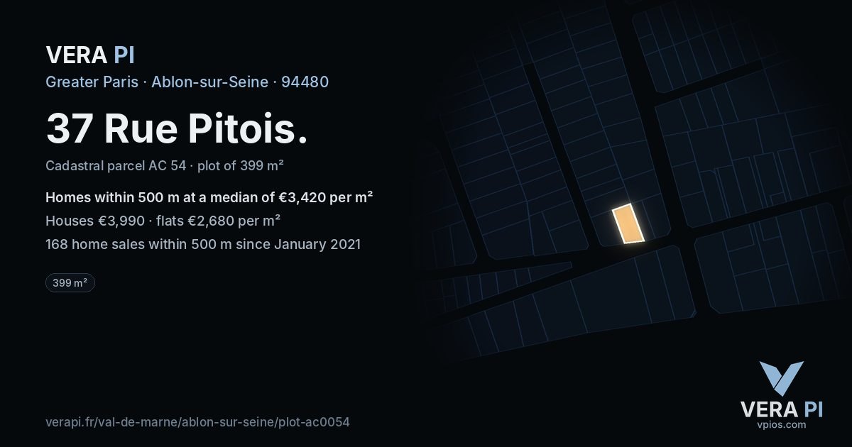 37 Rue Pitois, Ablon-sur-Seine at night – the plot lit, the parcels around coloured by the prices near them