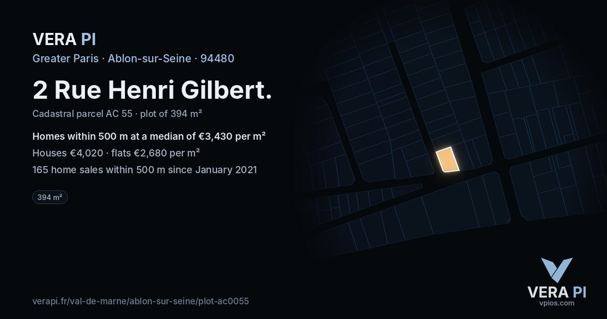 2 Rue Henri Gilbert, Ablon-sur-Seine at night – the plot lit, the parcels around coloured by the prices near them