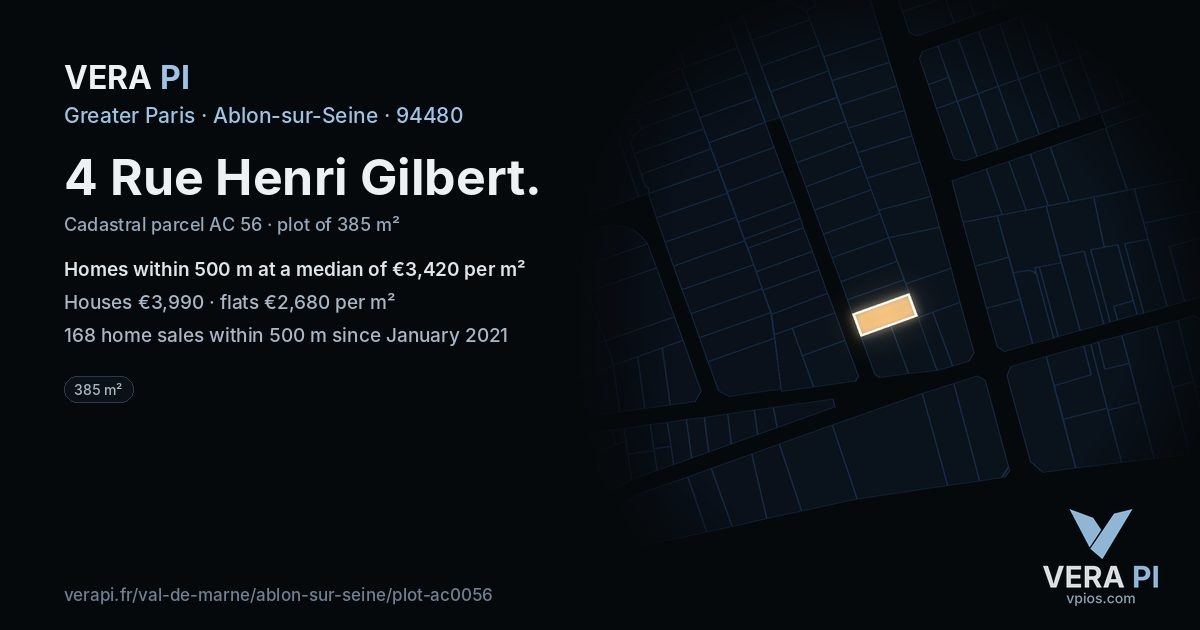 4 Rue Henri Gilbert, Ablon-sur-Seine at night – the plot lit, the parcels around coloured by the prices near them