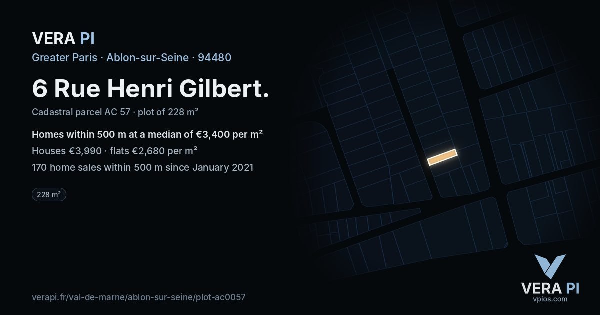 6 Rue Henri Gilbert, Ablon-sur-Seine at night – the plot lit, the parcels around coloured by the prices near them