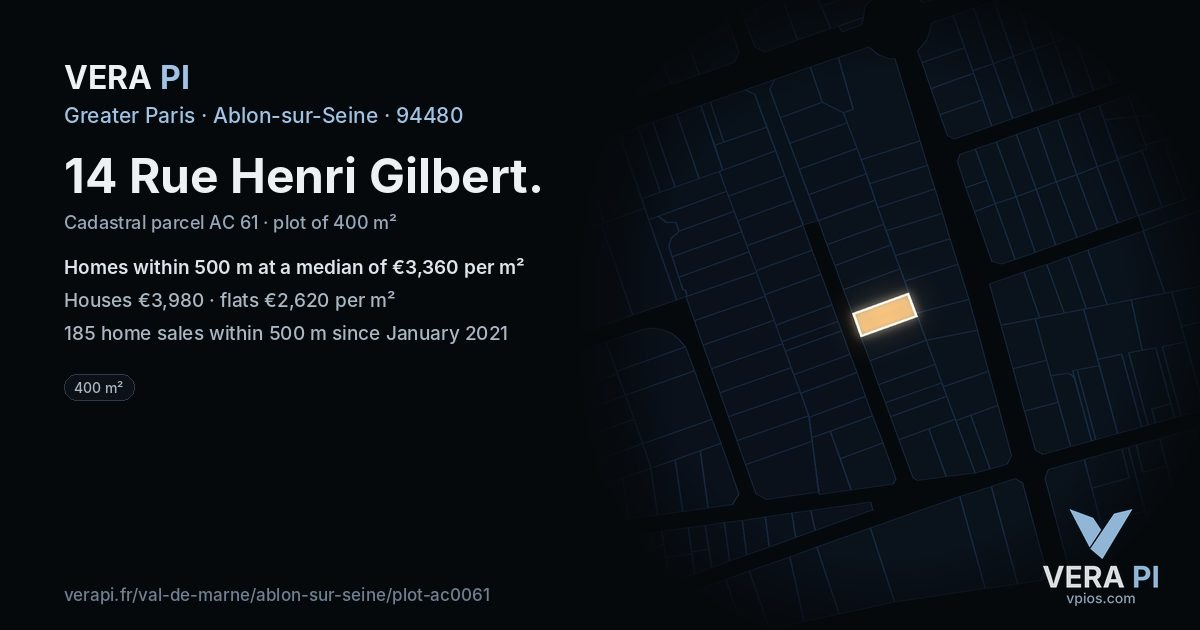 14 Rue Henri Gilbert, Ablon-sur-Seine at night – the plot lit, the parcels around coloured by the prices near them