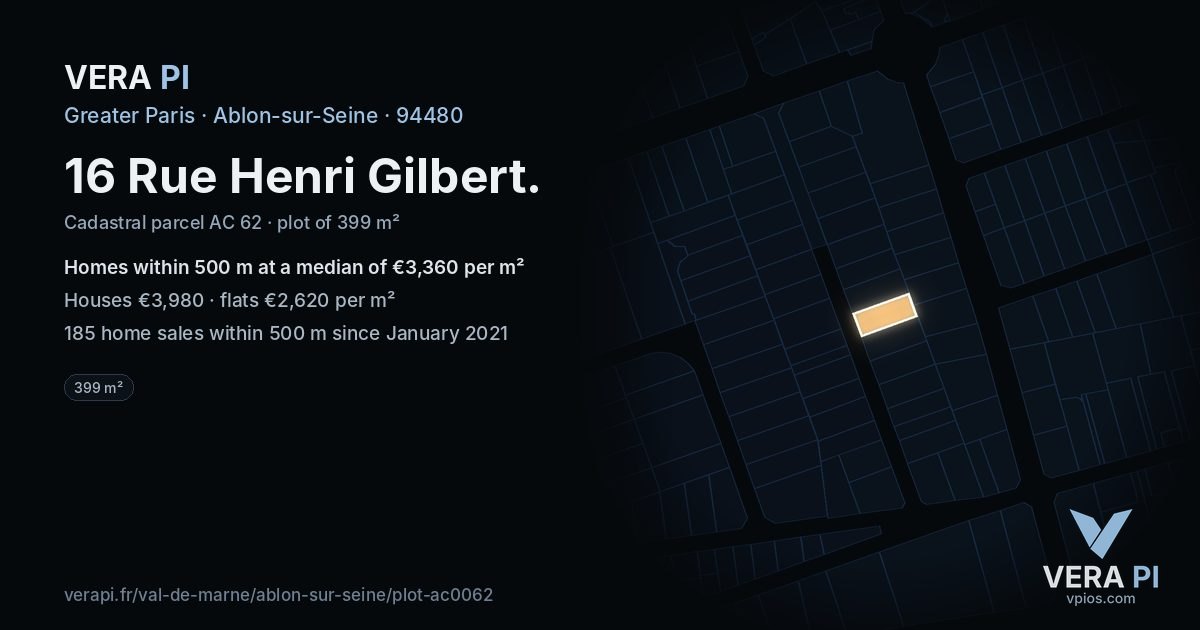 16 Rue Henri Gilbert, Ablon-sur-Seine at night – the plot lit, the parcels around coloured by the prices near them