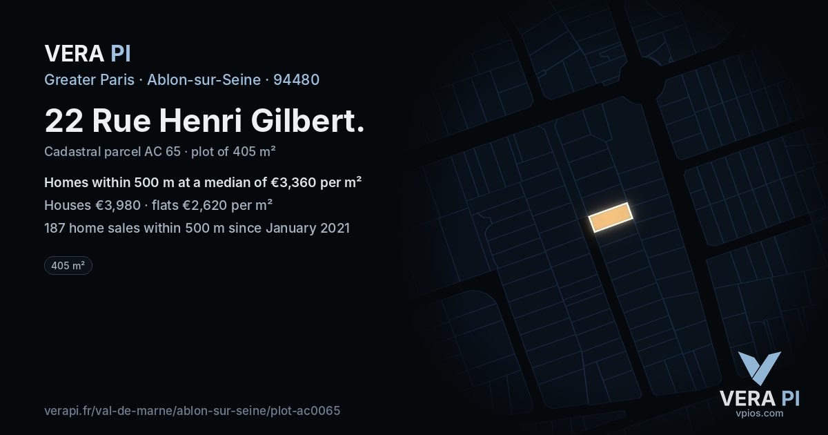 22 Rue Henri Gilbert, Ablon-sur-Seine at night – the plot lit, the parcels around coloured by the prices near them