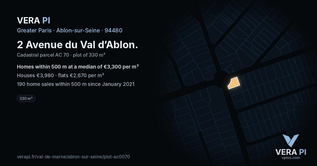 2 Avenue du Val d’Ablon, Ablon-sur-Seine at night – the plot lit, the parcels around coloured by the prices near them