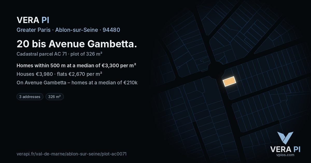 20 bis Avenue Gambetta, Ablon-sur-Seine at night – the plot lit, the parcels around coloured by the prices near them