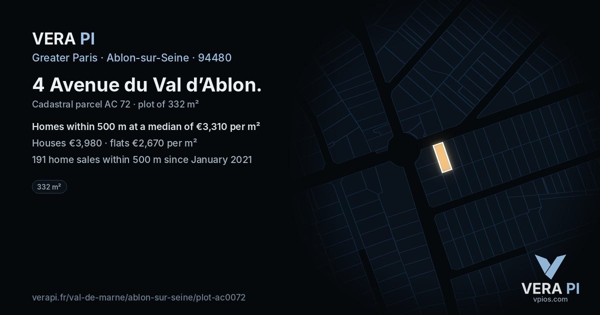 4 Avenue du Val d’Ablon, Ablon-sur-Seine at night – the plot lit, the parcels around coloured by the prices near them