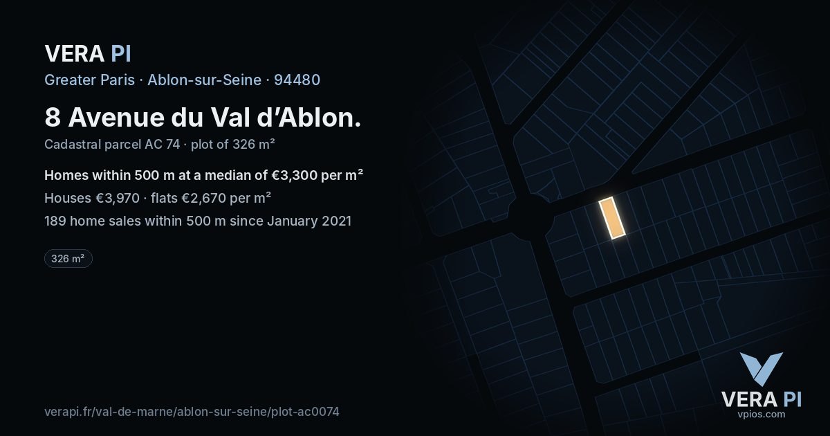8 Avenue du Val d’Ablon, Ablon-sur-Seine at night – the plot lit, the parcels around coloured by the prices near them