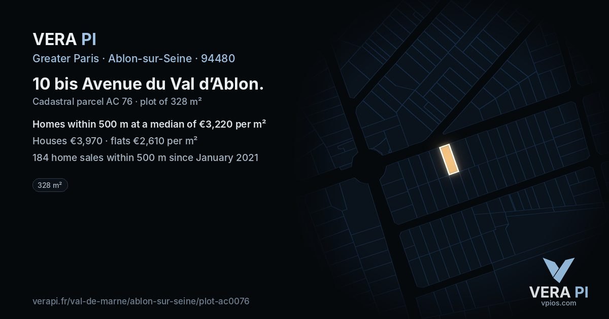 10 bis Avenue du Val d’Ablon, Ablon-sur-Seine at night – the plot lit, the parcels around coloured by the prices near them