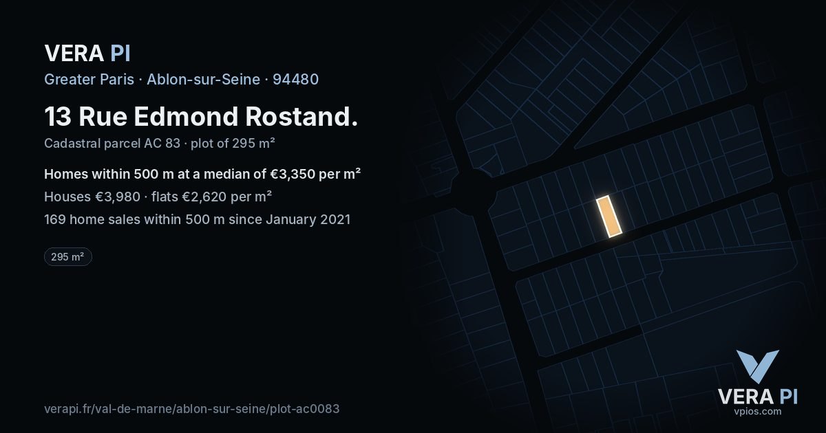 13 Rue Edmond Rostand, Ablon-sur-Seine at night – the plot lit, the parcels around coloured by the prices near them