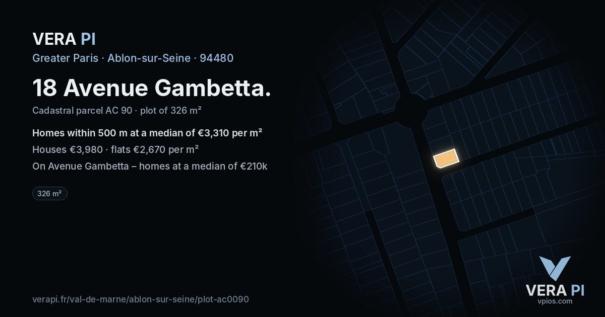 18 Avenue Gambetta, Ablon-sur-Seine at night – the plot lit, the parcels around coloured by the prices near them