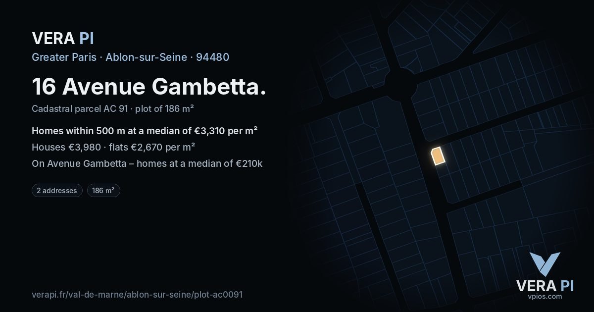 16 Avenue Gambetta, Ablon-sur-Seine at night – the plot lit, the parcels around coloured by the prices near them