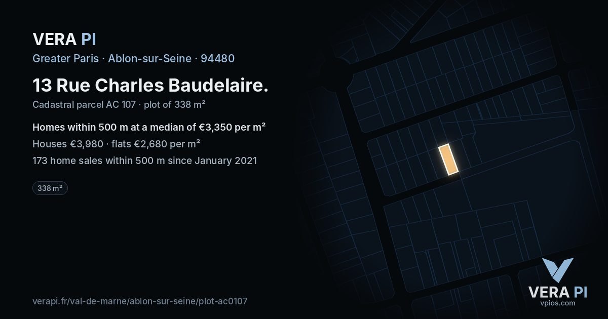 13 Rue Charles Baudelaire, Ablon-sur-Seine at night – the plot lit, the parcels around coloured by the prices near them