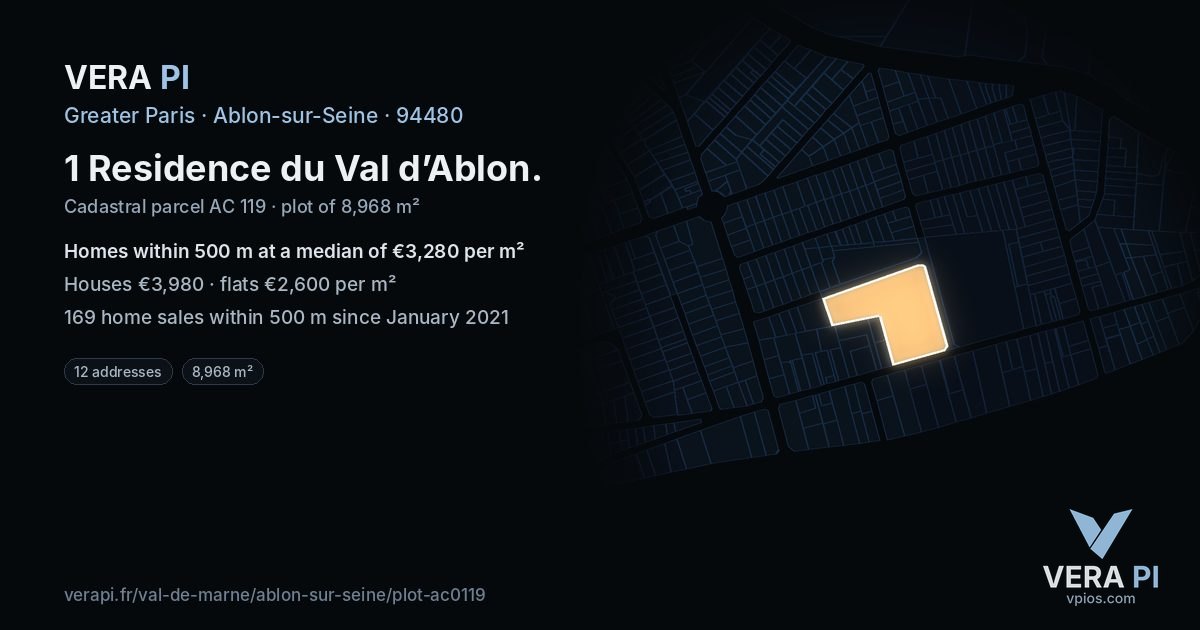 1 Residence du Val d’Ablon, Ablon-sur-Seine at night – the plot lit, the parcels around coloured by the prices near them