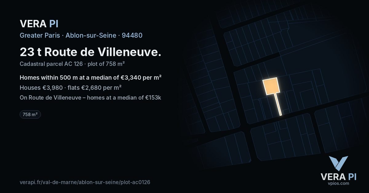 23 t Route de Villeneuve, Ablon-sur-Seine at night – the plot lit, the parcels around coloured by the prices near them