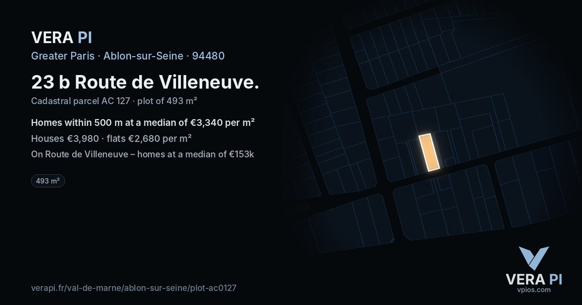 23 b Route de Villeneuve, Ablon-sur-Seine at night – the plot lit, the parcels around coloured by the prices near them