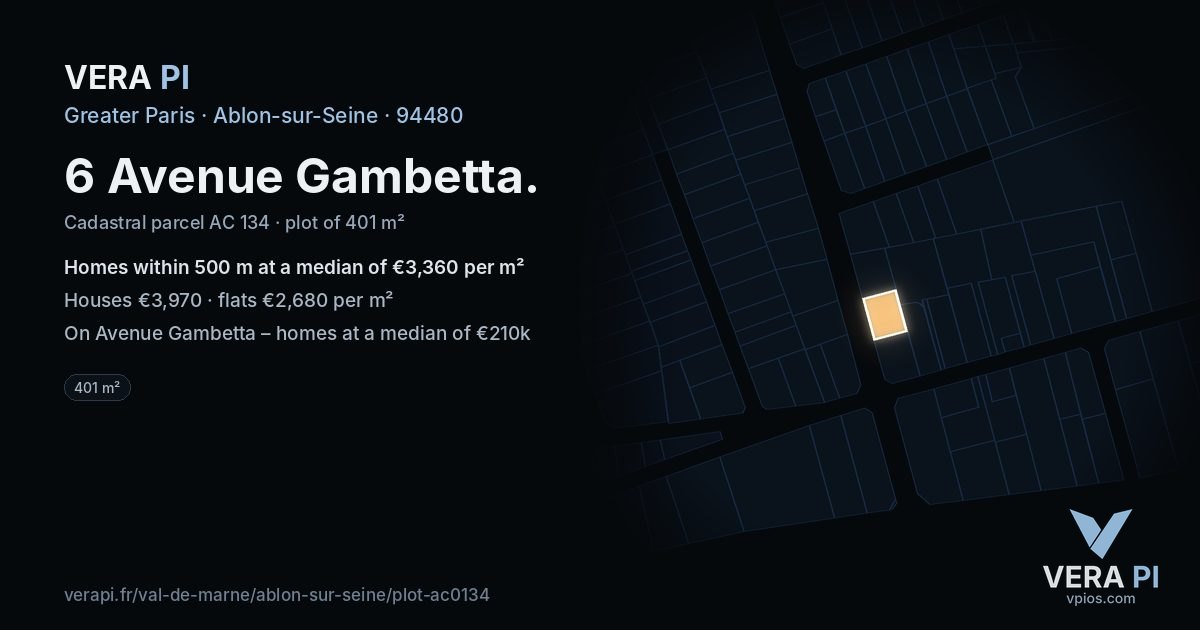 6 Avenue Gambetta, Ablon-sur-Seine at night – the plot lit, the parcels around coloured by the prices near them