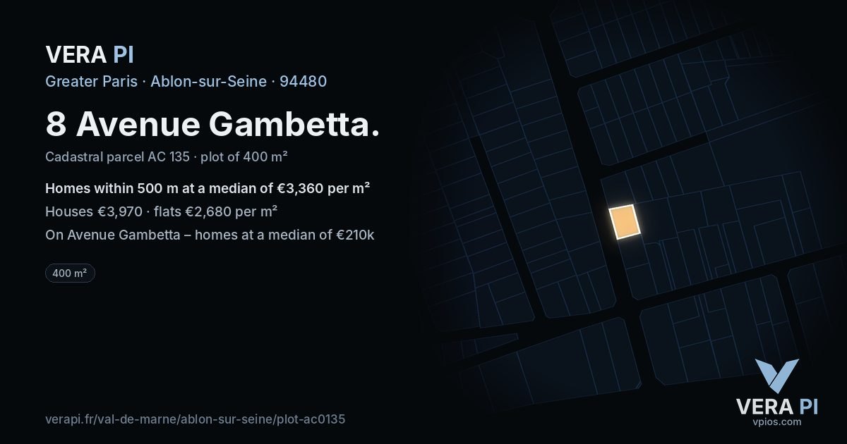 8 Avenue Gambetta, Ablon-sur-Seine at night – the plot lit, the parcels around coloured by the prices near them