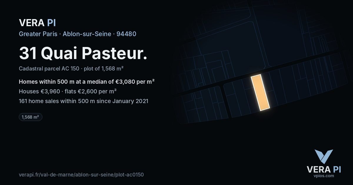 31 Quai Pasteur, Ablon-sur-Seine at night – the plot lit, the parcels around coloured by the prices near them