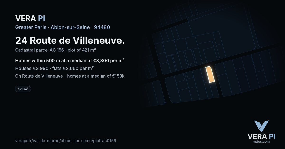 24 Route de Villeneuve, Ablon-sur-Seine at night – the plot lit, the parcels around coloured by the prices near them