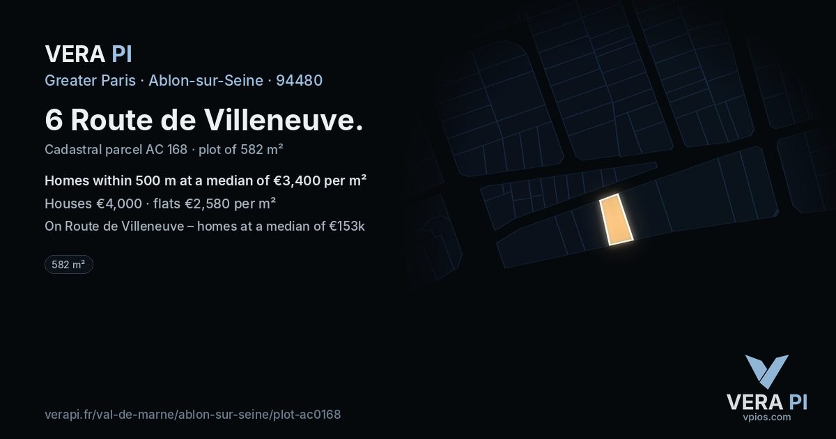 6 Route de Villeneuve, Ablon-sur-Seine at night – the plot lit, the parcels around coloured by the prices near them