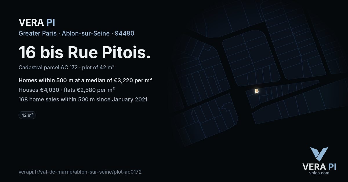 16 bis Rue Pitois, Ablon-sur-Seine at night – the plot lit, the parcels around coloured by the prices near them