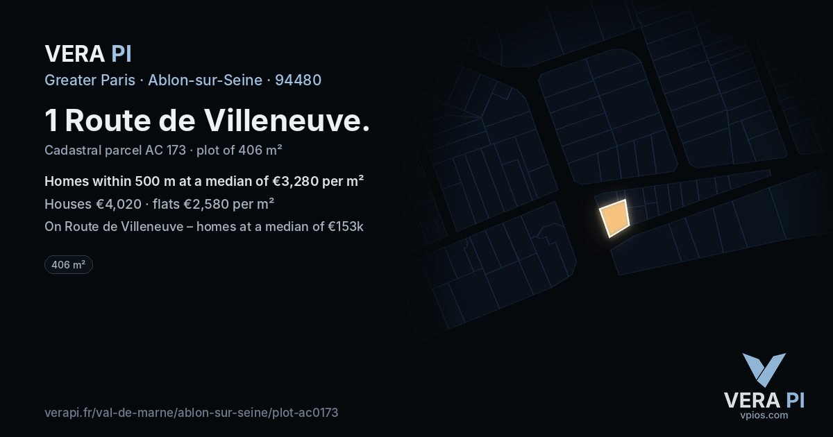 1 Route de Villeneuve, Ablon-sur-Seine at night – the plot lit, the parcels around coloured by the prices near them