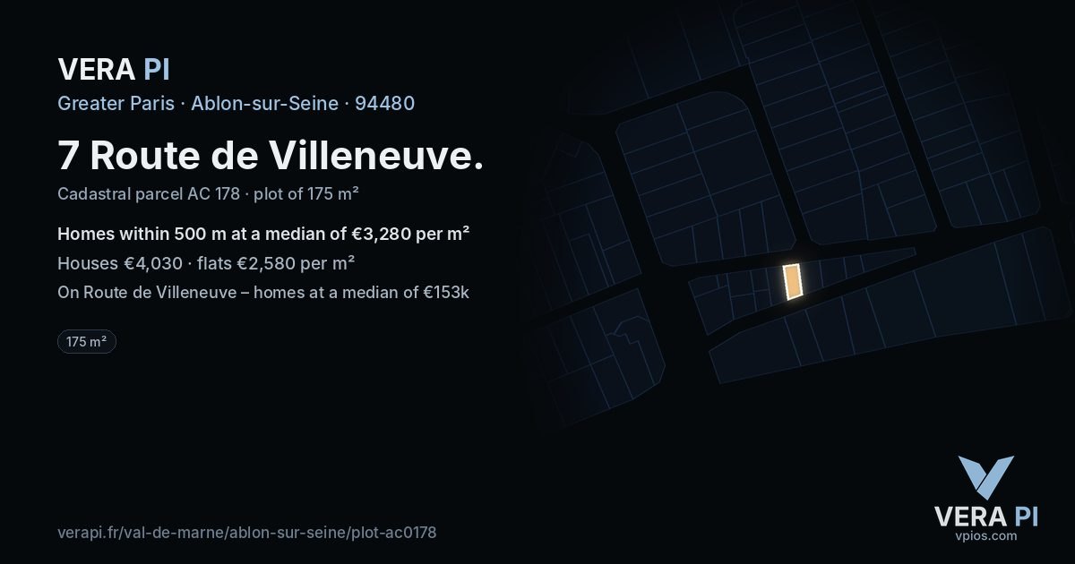 7 Route de Villeneuve, Ablon-sur-Seine at night – the plot lit, the parcels around coloured by the prices near them