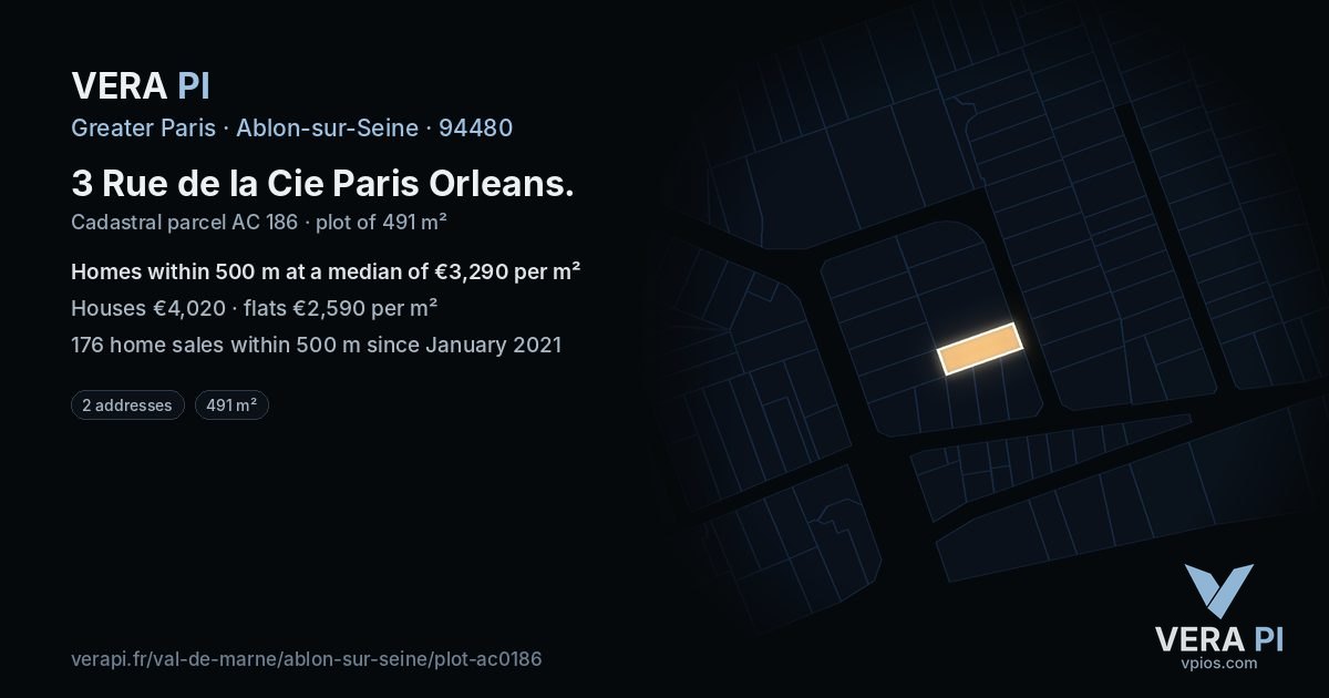 3 Rue de la Cie Paris Orleans, Ablon-sur-Seine at night – the plot lit, the parcels around coloured by the prices near them