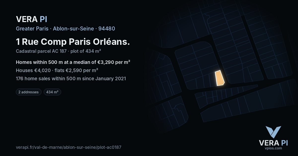 1 Rue Comp Paris Orléans, Ablon-sur-Seine at night – the plot lit, the parcels around coloured by the prices near them