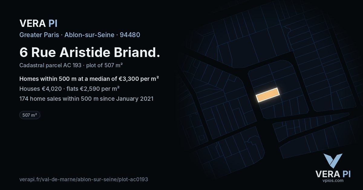 6 Rue Aristide Briand, Ablon-sur-Seine at night – the plot lit, the parcels around coloured by the prices near them