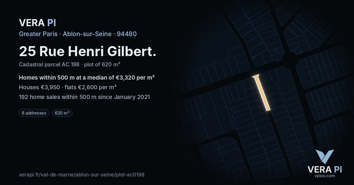 25 Rue Henri Gilbert, Ablon-sur-Seine at night – the plot lit, the parcels around coloured by the prices near them