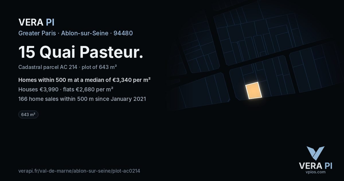 15 Quai Pasteur, Ablon-sur-Seine at night – the plot lit, the parcels around coloured by the prices near them