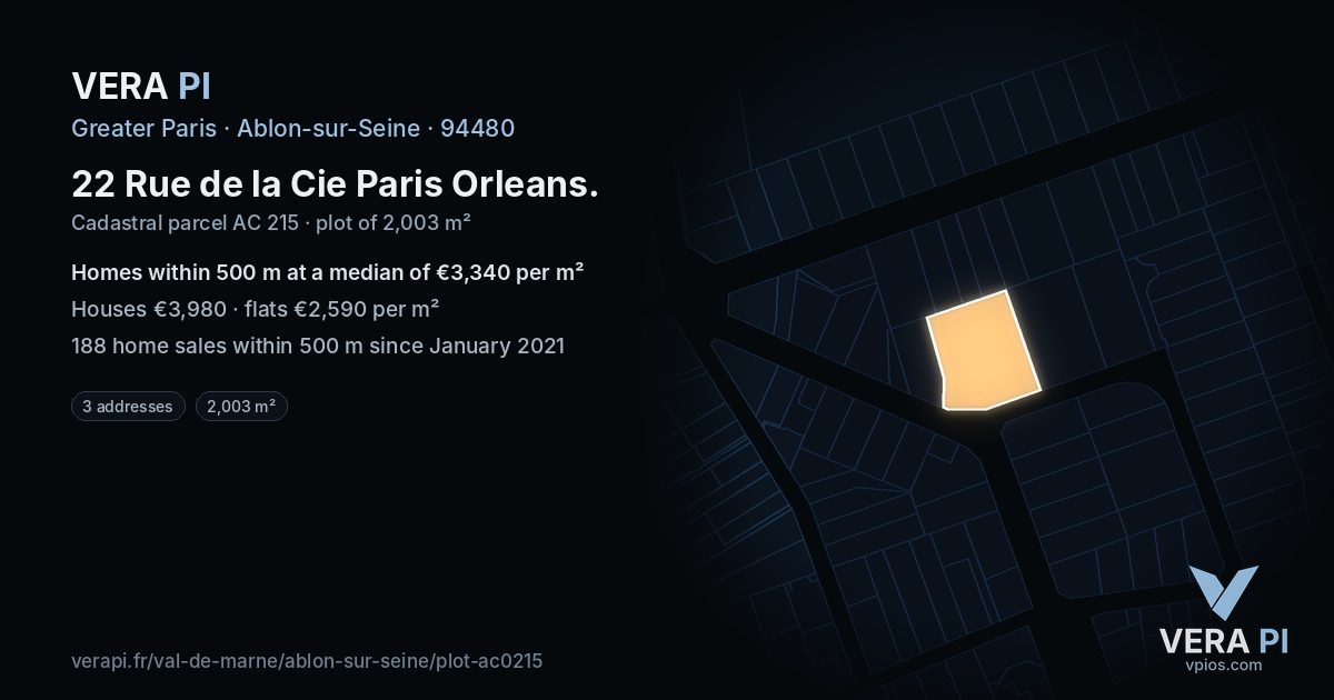22 Rue de la Cie Paris Orleans, Ablon-sur-Seine at night – the plot lit, the parcels around coloured by the prices near them