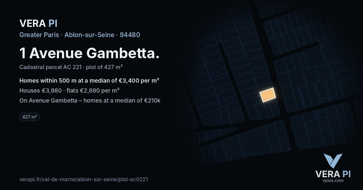 1 Avenue Gambetta, Ablon-sur-Seine at night – the plot lit, the parcels around coloured by the prices near them