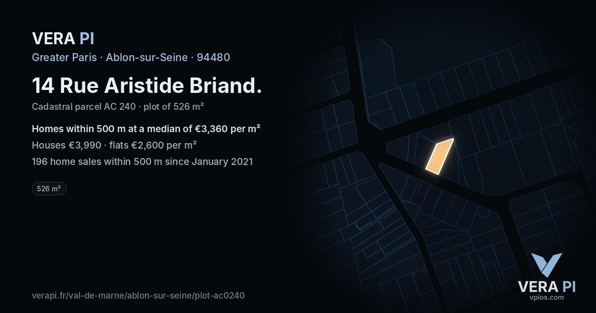 14 Rue Aristide Briand, Ablon-sur-Seine at night – the plot lit, the parcels around coloured by the prices near them