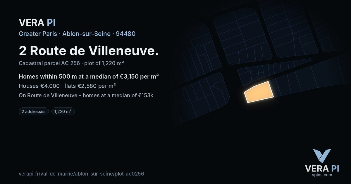 2 Route de Villeneuve, Ablon-sur-Seine at night – the plot lit, the parcels around coloured by the prices near them