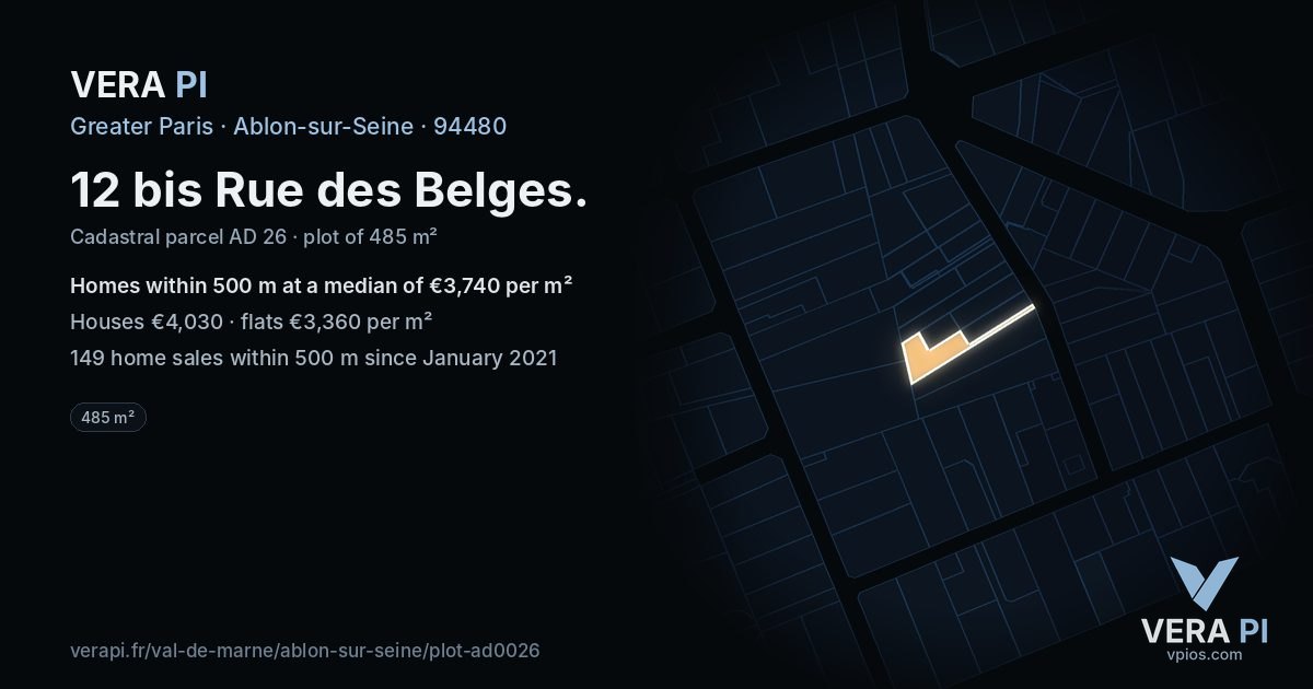 12 bis Rue des Belges, Ablon-sur-Seine at night – the plot lit, the parcels around coloured by the prices near them