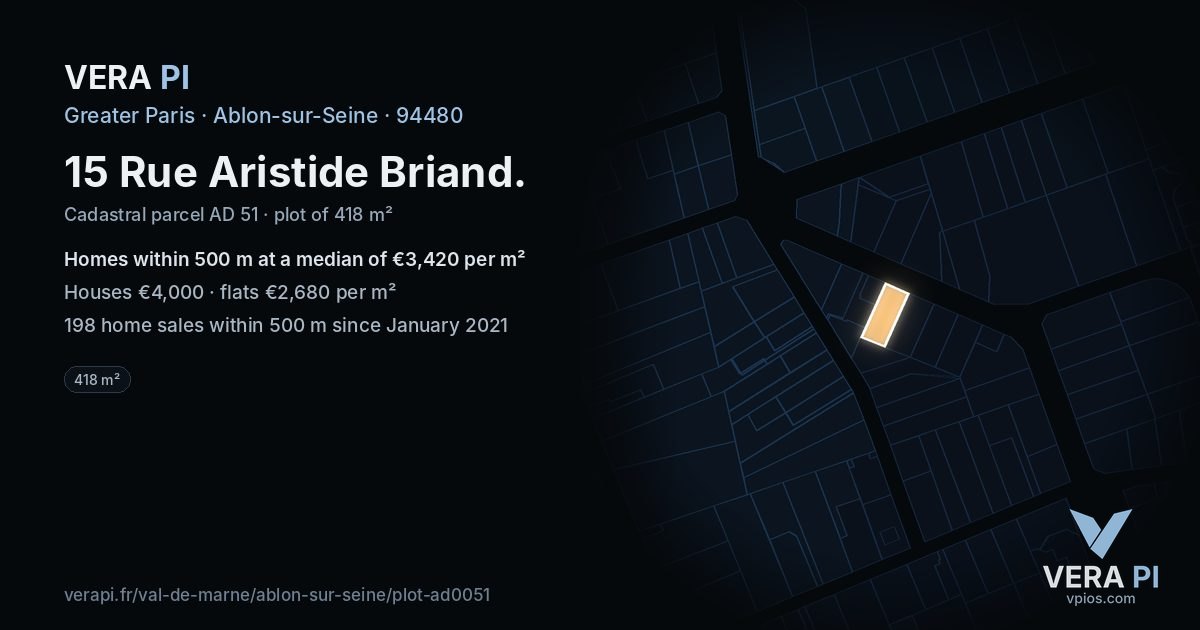 15 Rue Aristide Briand, Ablon-sur-Seine at night – the plot lit, the parcels around coloured by the prices near them