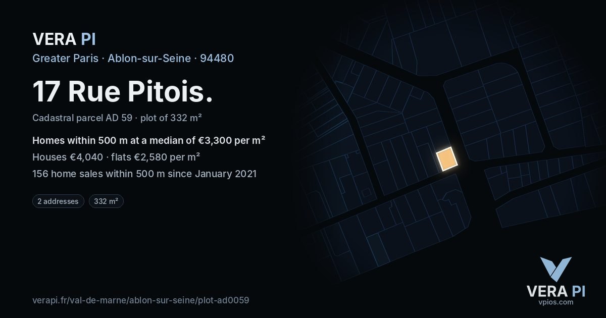 17 Rue Pitois, Ablon-sur-Seine at night – the plot lit, the parcels around coloured by the prices near them