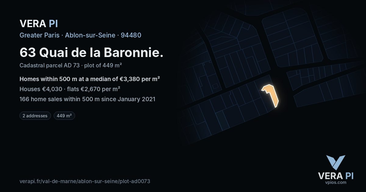 63 Quai de la Baronnie, Ablon-sur-Seine at night – the plot lit, the parcels around coloured by the prices near them