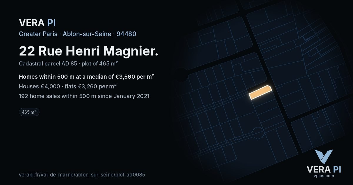 22 Rue Henri Magnier, Ablon-sur-Seine at night – the plot lit, the parcels around coloured by the prices near them