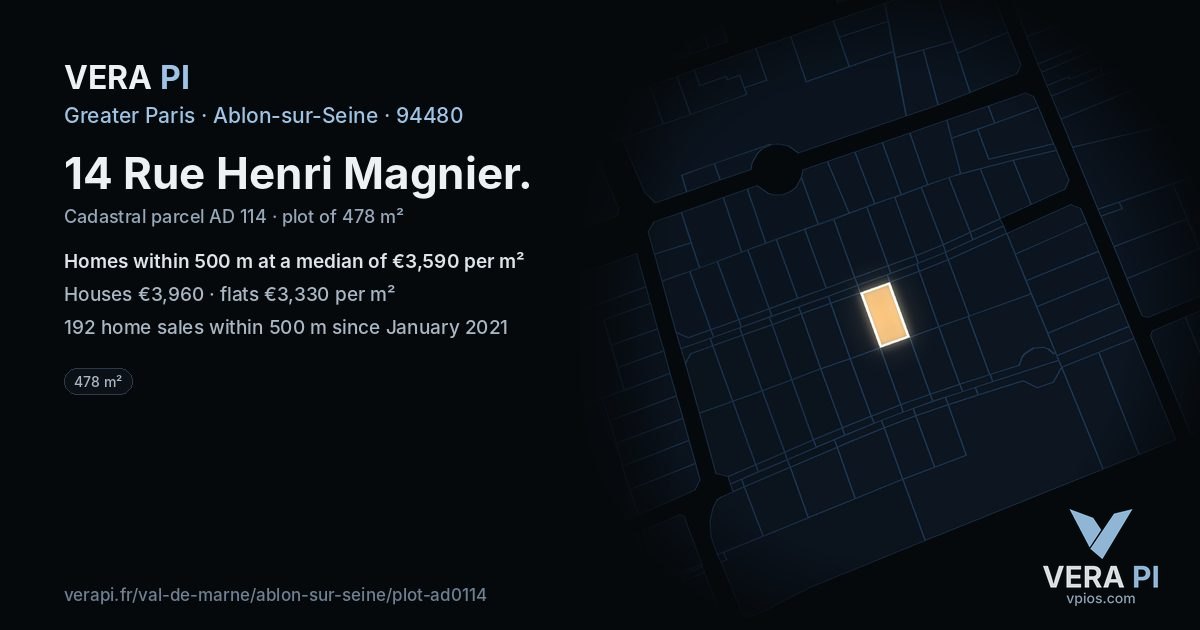 14 Rue Henri Magnier, Ablon-sur-Seine at night – the plot lit, the parcels around coloured by the prices near them